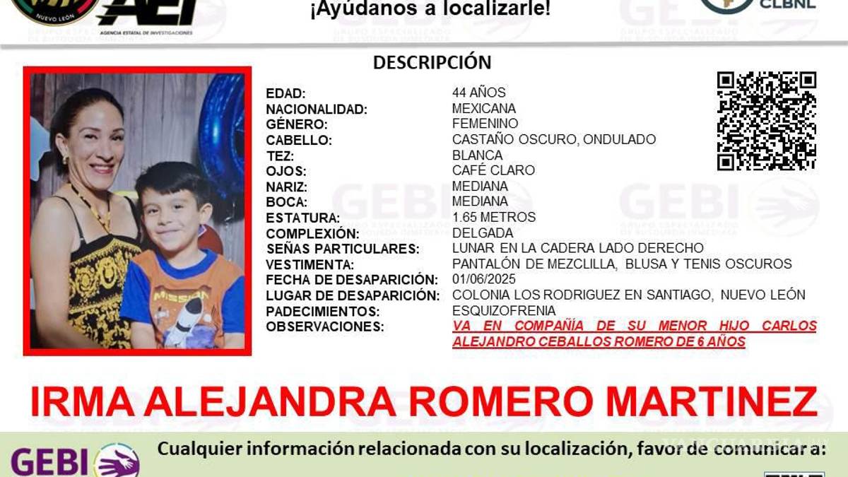 Buscan a mujer que desapareció junto a su hijo en Nuevo León
