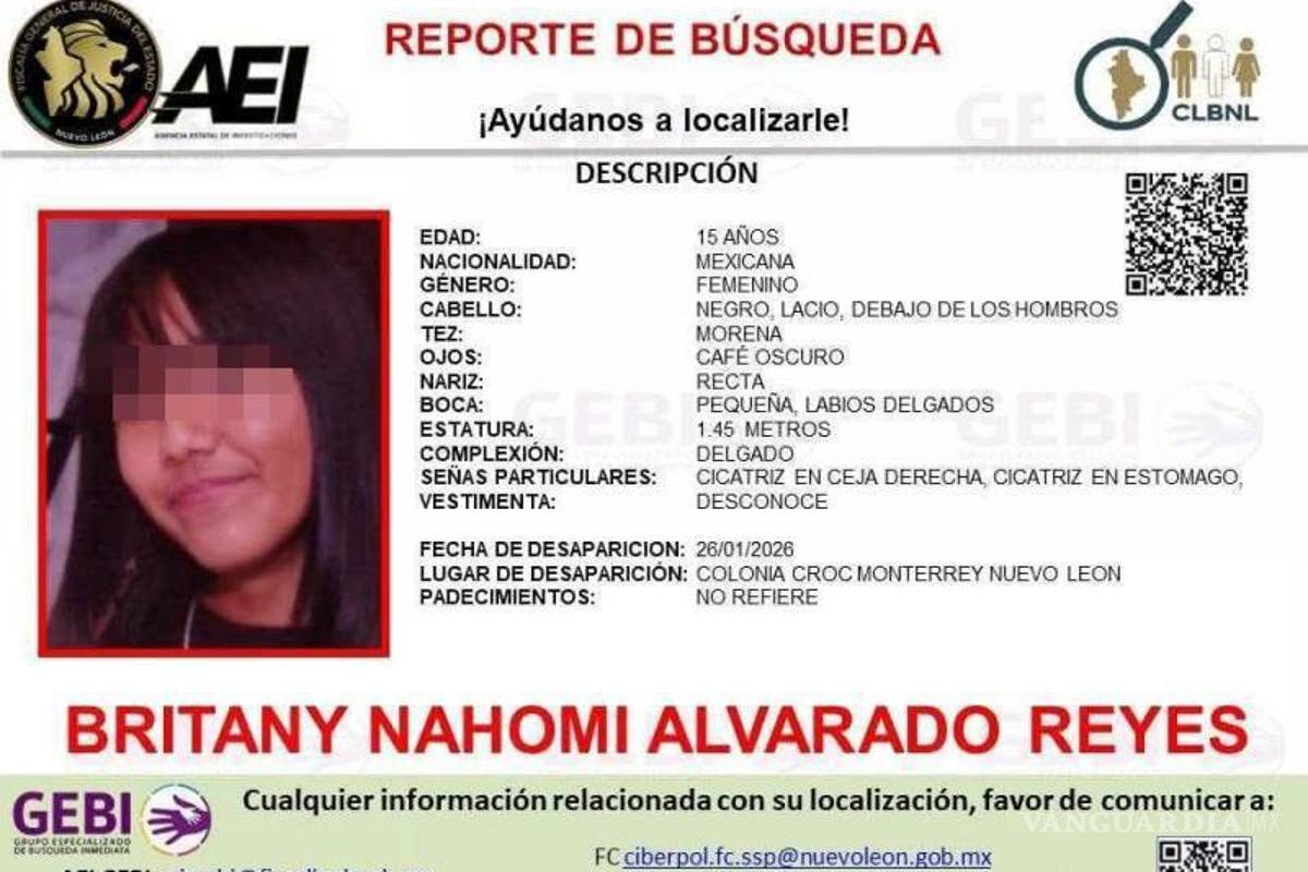 $!Confirma Fiscalía que cuerpo hallado en terreno baldío sí es de Britany, joven de 15 años desaparecida, en NL