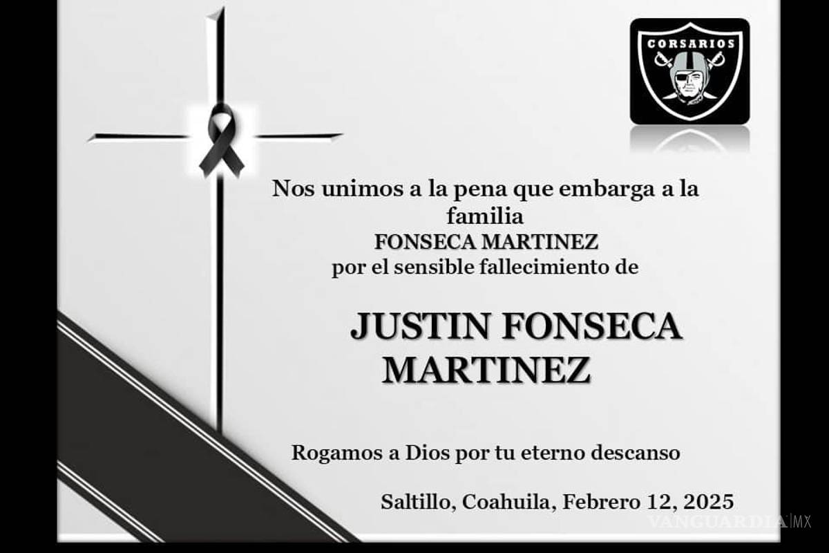 $!¡Hasta siempre, Justin! Luto en el deporte de Saltillo, tras pérdida de joven quarterback de 15 años