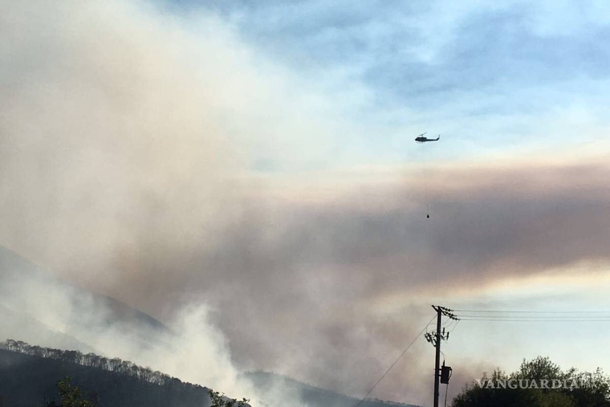 Suman 600 hectáreas dañadas por incendio en Arteaga; entra helicóptero de Nuevo León al quite