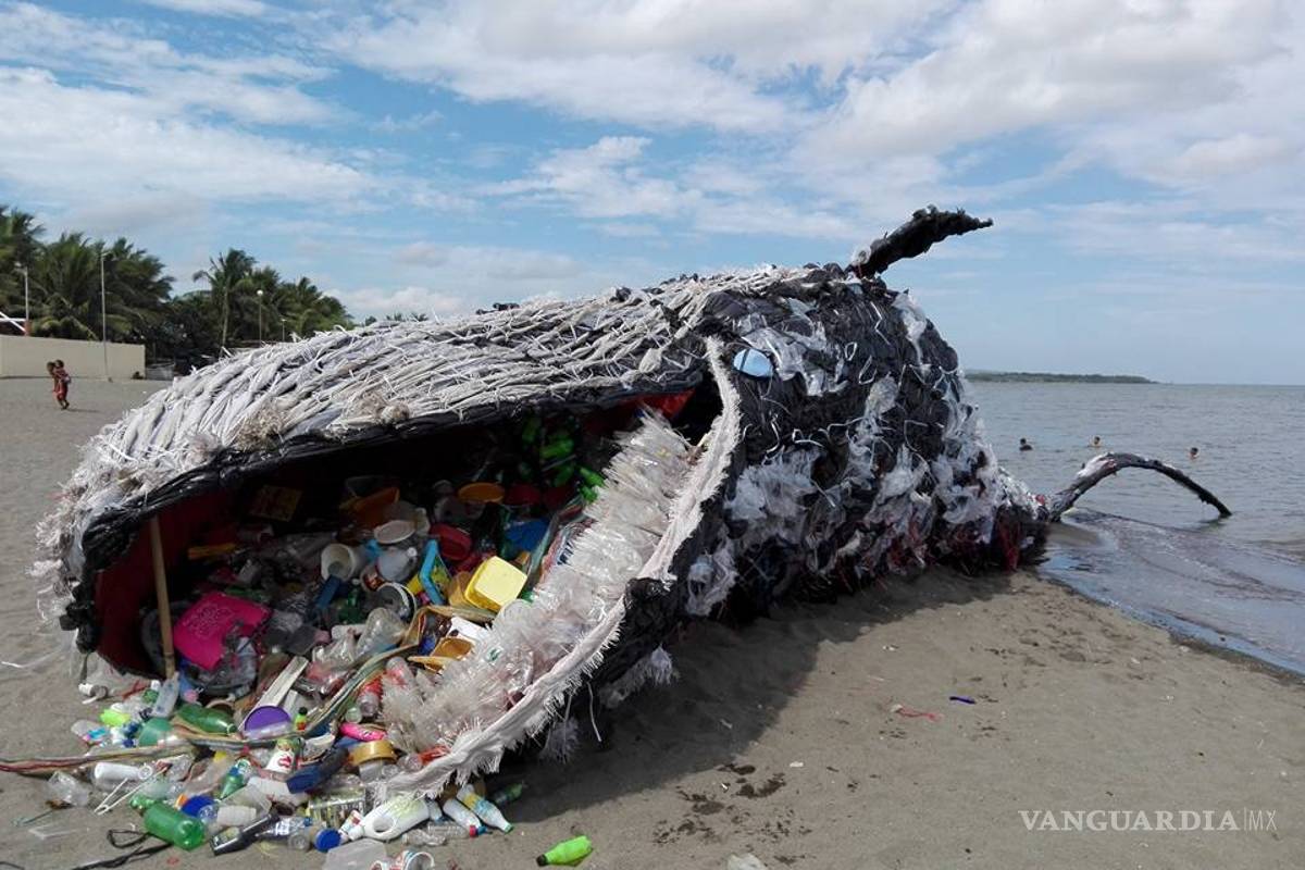 ¿Es real la imagen viral de la ballena varada llena de basura?