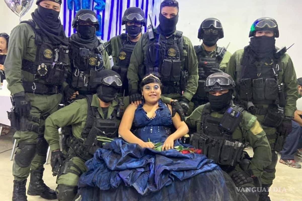 Se 'estrenan' como chambelanes Elementos del GRS en Saltillo para cumplir sueño de quinceañera