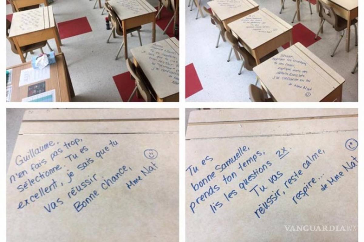 Maestra deja mensajes de apoyo a alumnos durante exámenes