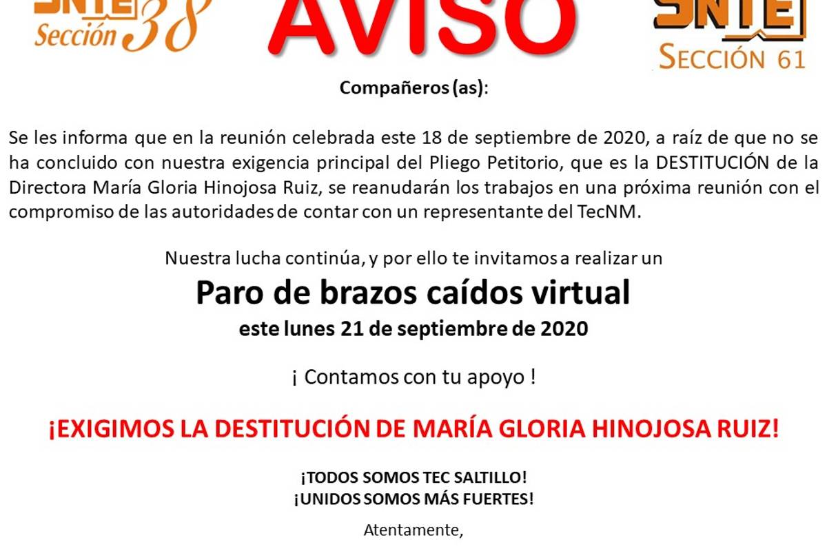 En paro virtual 500 maestros del Tecnológico de Saltillo
