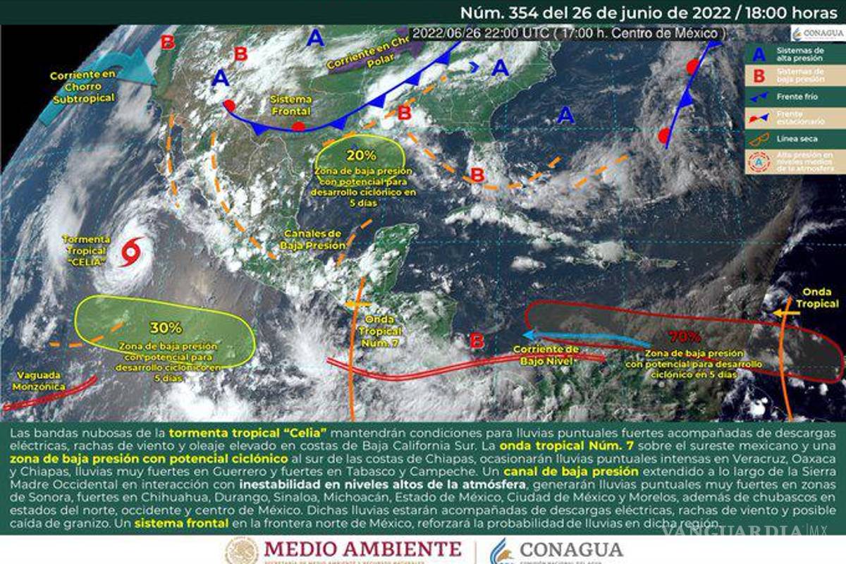 Se fue el ciclón Celia... pero frente frío y onda tropical 7 golpearán con lluvias al territorio mexicano