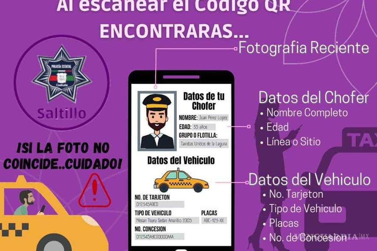 Saltillo: buscan con código QR dar confianza a usuarios de taxis