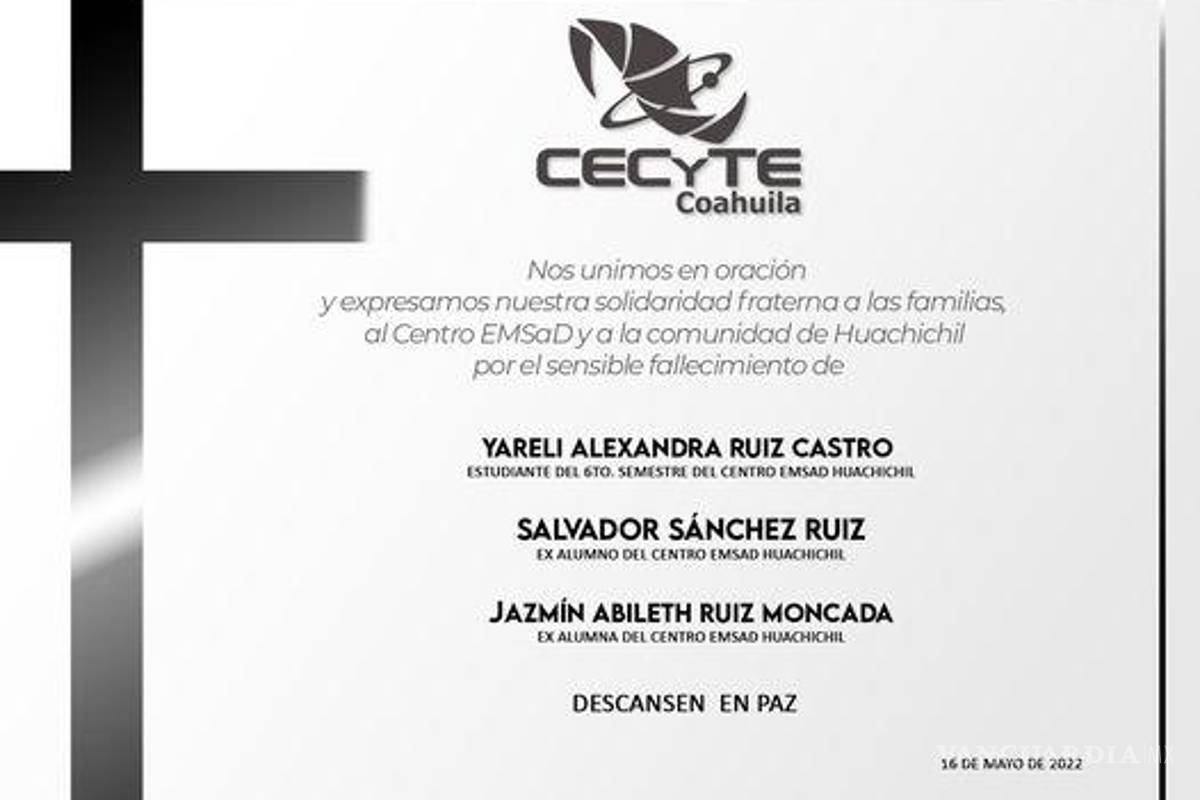 ‘Descansen en paz’; Cecyte Coahuila de luto por muerte de 3 estudiantes en accidente de Arteaga