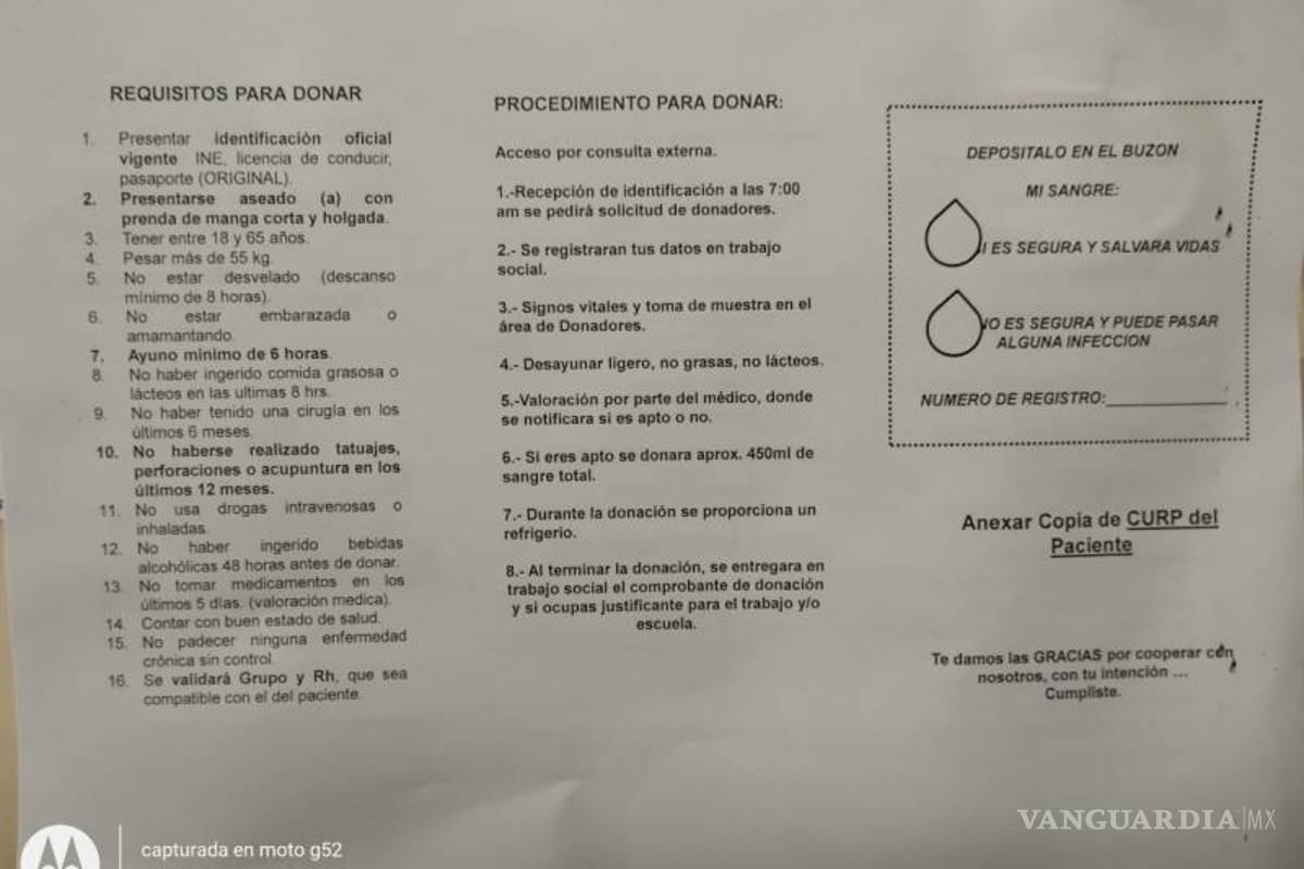 $!Requisitos que solicitan en el Hospital General para donar sangre.