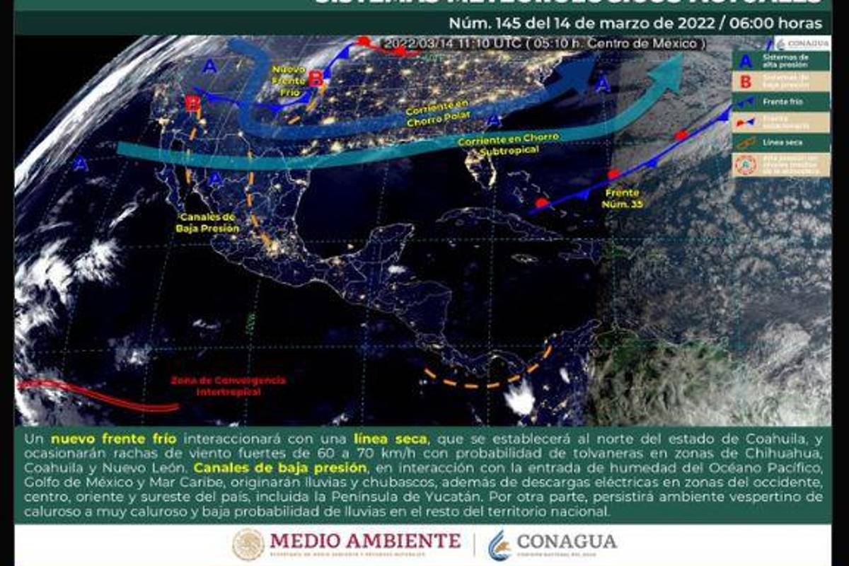 $!¡Prepárese!... frente frío 36 y 37 golpearán al territorio mexicano; ocasionarán heladas, lluvias y granizadas en estos estados