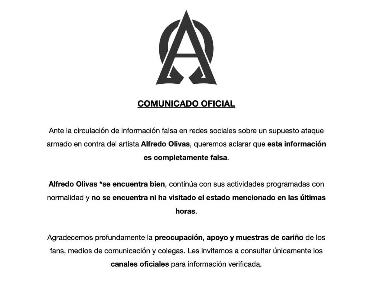$!Autoridades de Tamaulipas desmienten supuesto ataque armado contra el cantante Alfredo Olivas