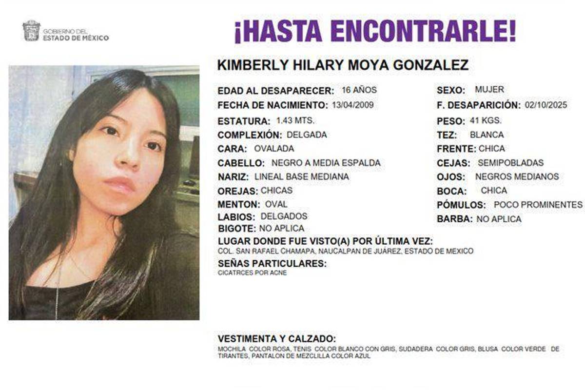 $!Vinculan a proceso a dos hombres por la desaparición de la joven de 16 años, Kimberly Moya, en Naucalpan