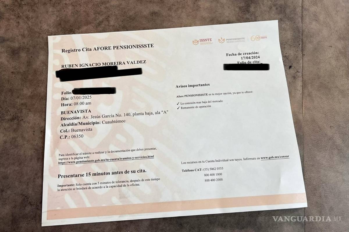 Rubén Moreira muestra su cita para revisar Afore... ¡dentro de 8 meses!