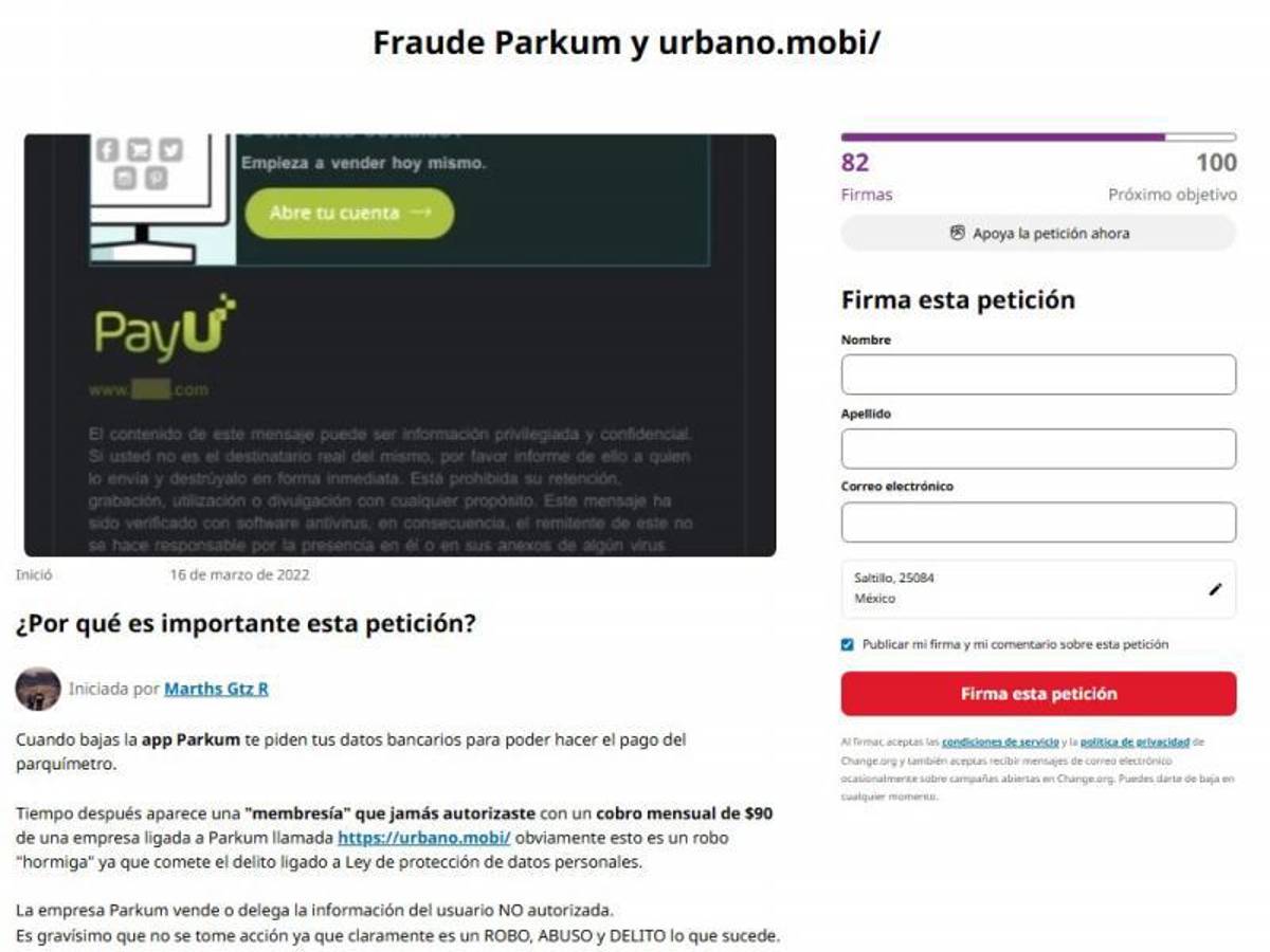 $!Petición en Change.org busca la intervención de autoridades ante el uso no autorizado de datos bancarios por parte de la aplicación Parkum.