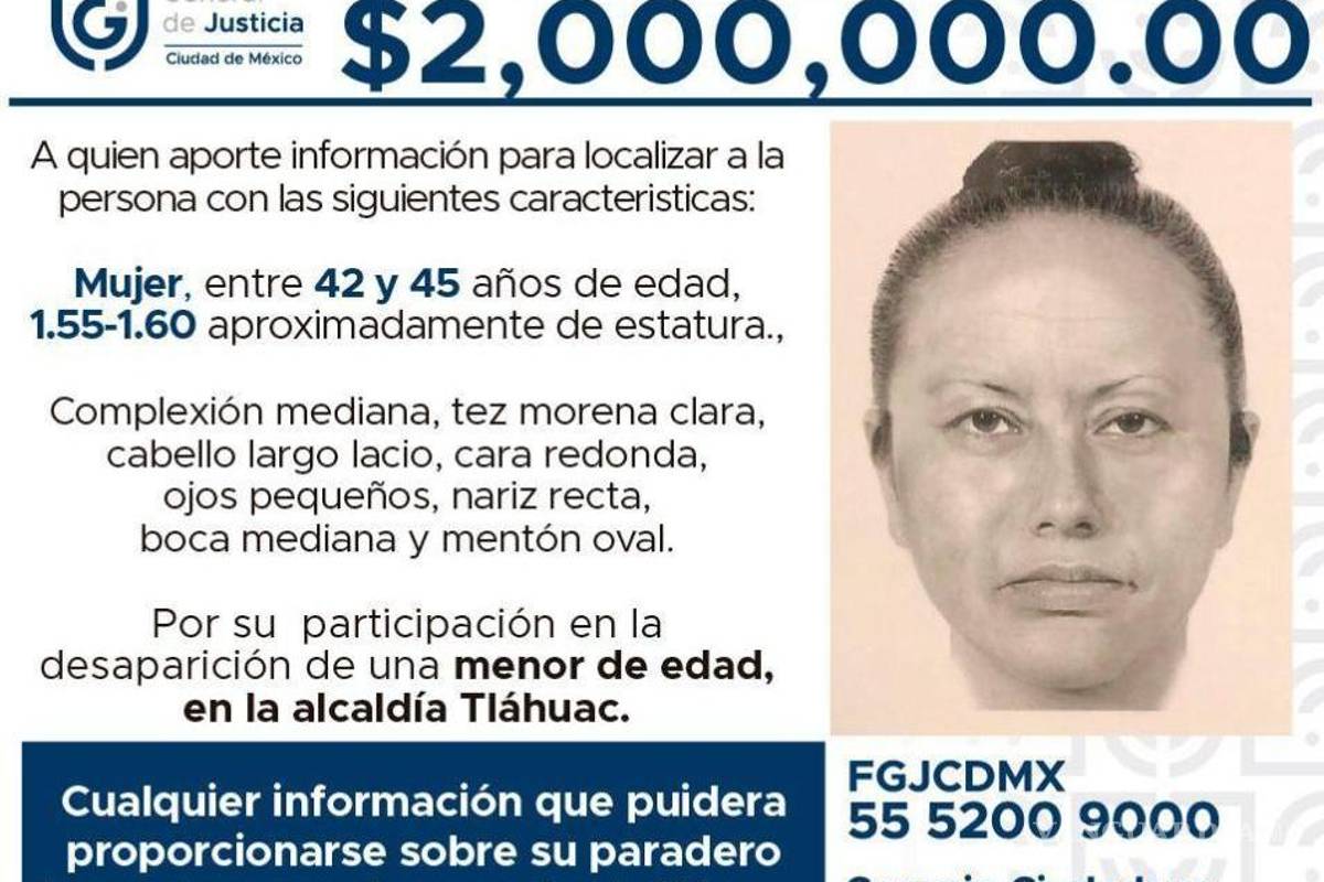 Difunden retrato hablado de la mujer que secuestró a Fátima de su escuela