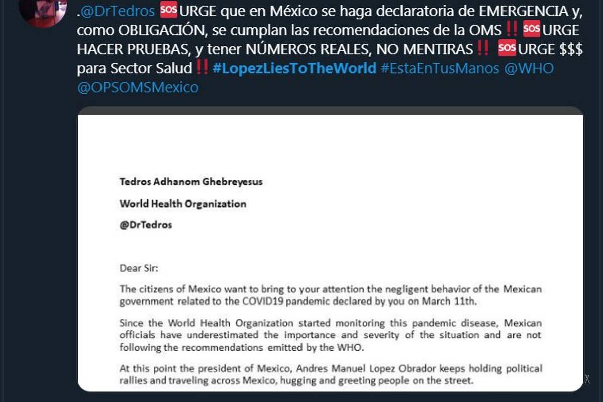$!#LopezLiesToTheWorld: Por omisión de AMLO ante coronavirus en México, usuarios piden intervención de ONU y OMS