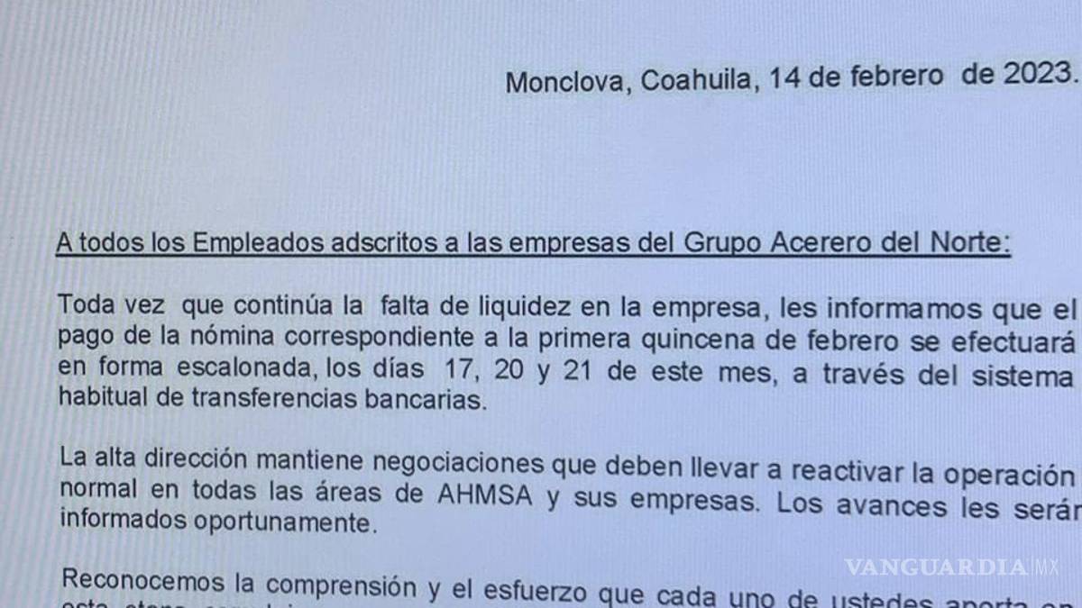 AHMSA retrasa otra vez el pago de nómina a empleados de confianza