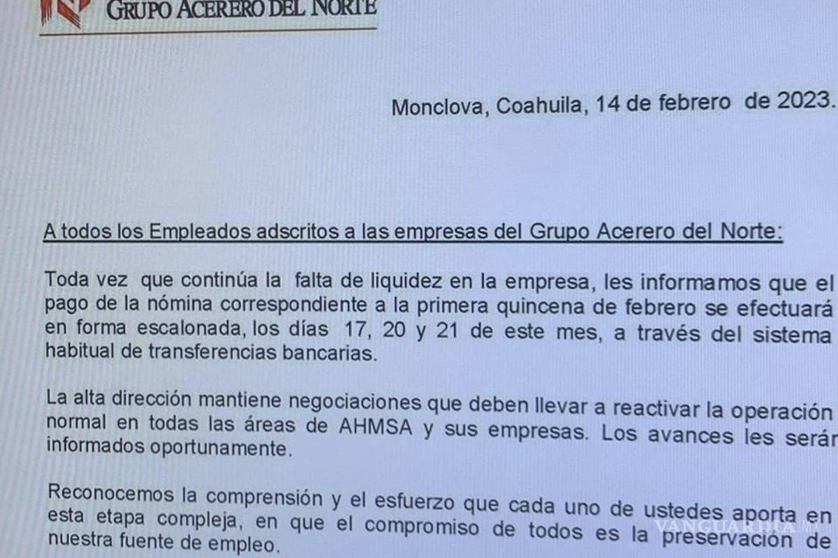 AHMSA retrasa otra vez el pago de nómina a empleados de confianza