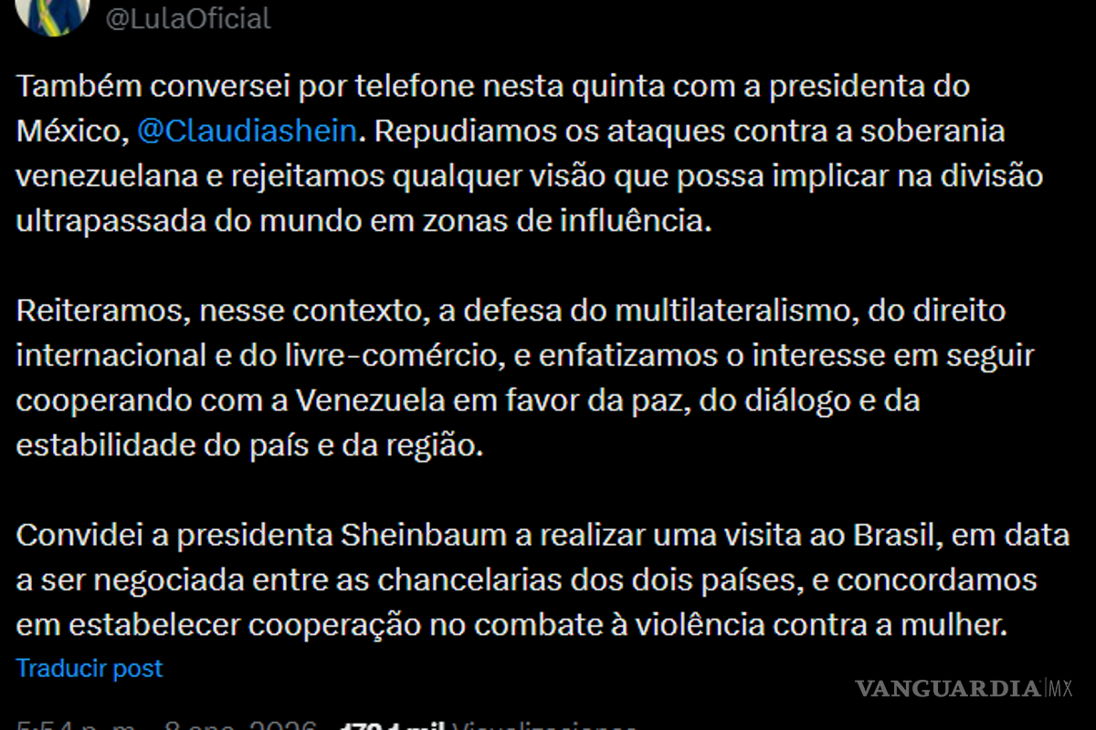 $!El presidente de Brasil, Luiz Inácio Lula da Silva, informó en redes sociales que sostuvo una llamada con su homóloga de México, Claudia Sheinbaum.