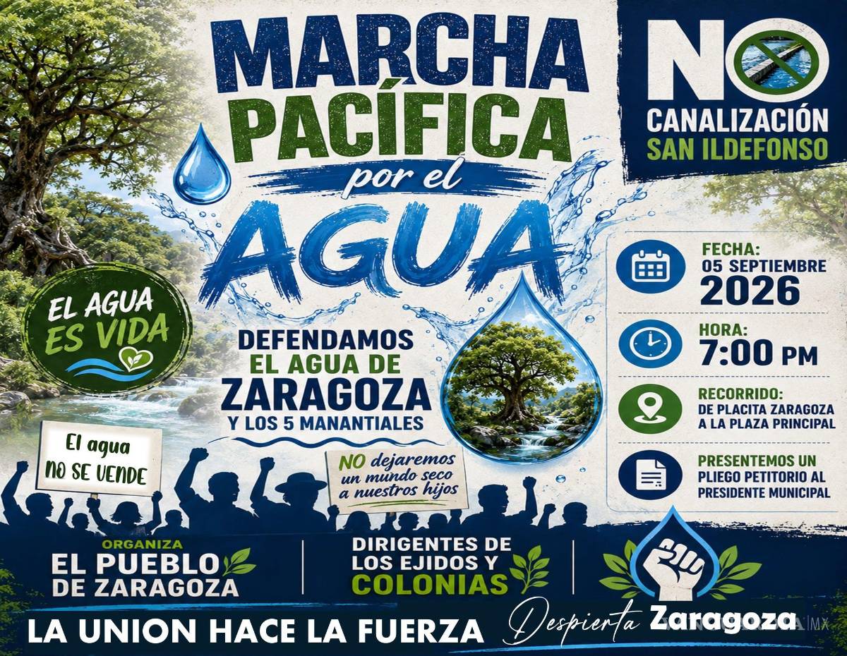 $!El llamado está dirigido a habitantes de Zaragoza, la región de los Cinco Manantiales y personas que deseen sumarse a la movilización de carácter pacífico.