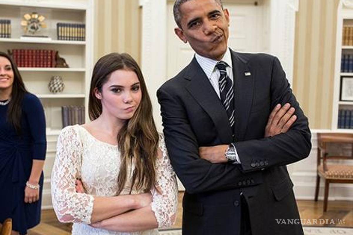 Obama hace cara de `meme' con gimnasta McKayla Maroney