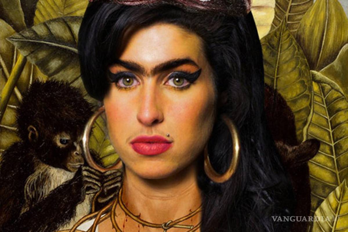 Amy Winehouse al estilo Frida Kahlo, en una pintura