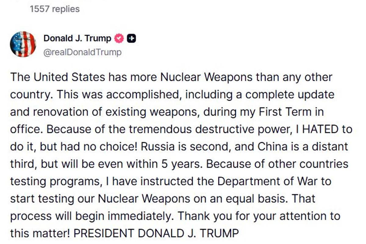 $!Donald Trump ordenó empezar a probar inmediatamente el arsenal nuclear estadounidense debido a los programas de pruebas de otros países.