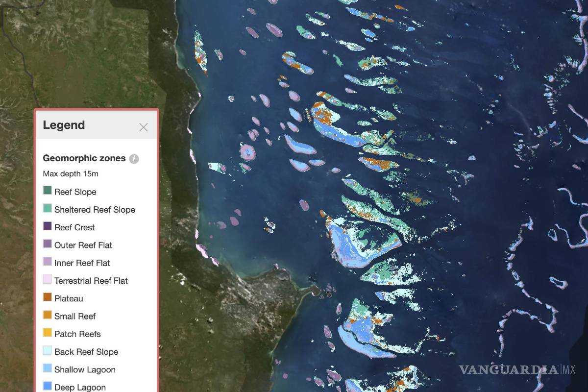 $!Captura de pantalla del 1 de septiembre de 2021 proporcionada por Allen Coral Atlas muestra un mapa de la Gran Barrera de Coral en Australia. AP/Allen Coral Atlas