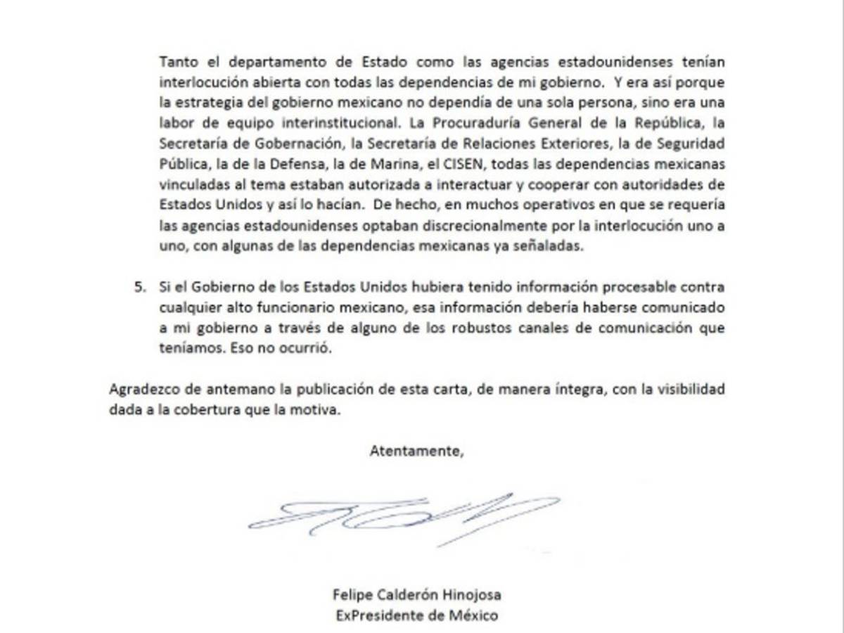 $!Niega Calderón que su gobierno conociera nexos de García Luna con narcotráfico