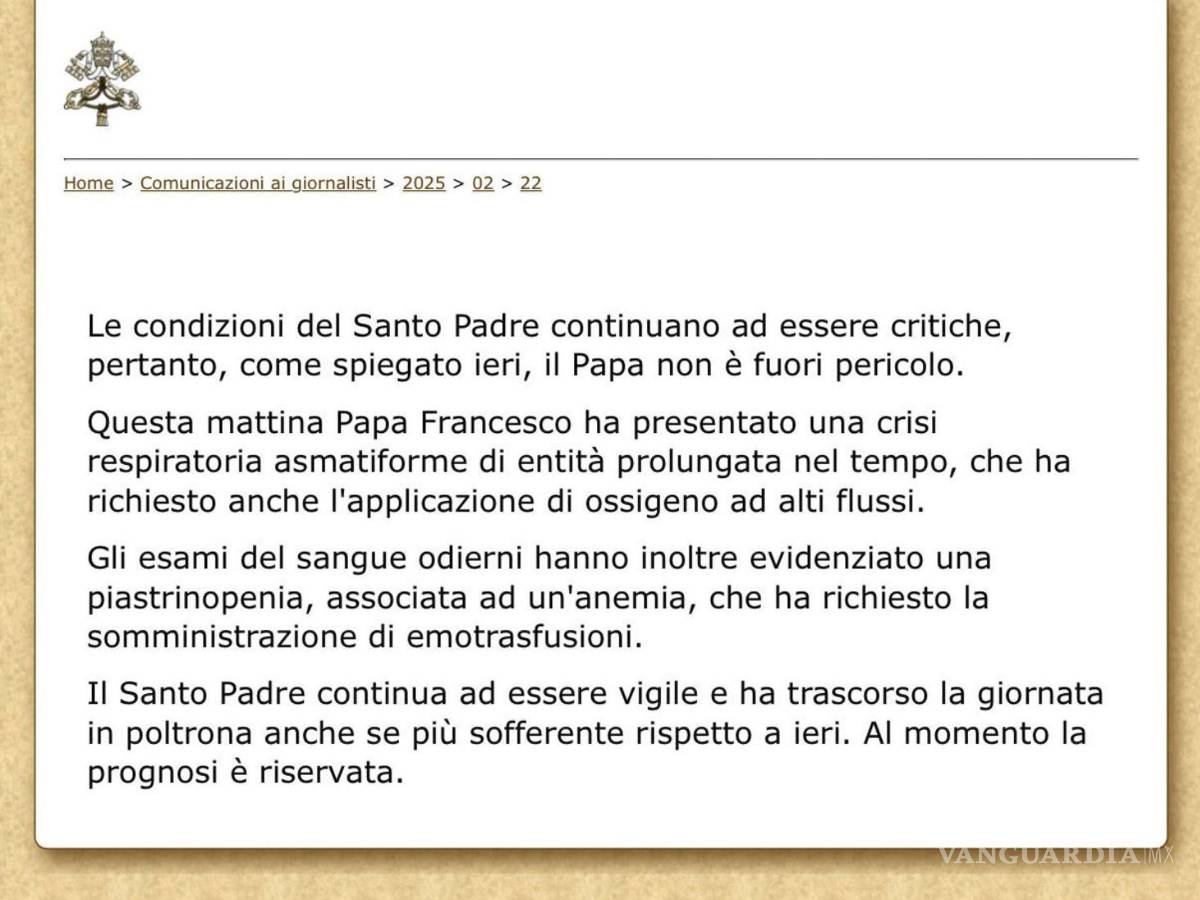 $!El papa Francisco permanece en estado crítico tras sufrir este sábado una crisis respiratoria por lo que se le tuvo que suministrar oxígeno.