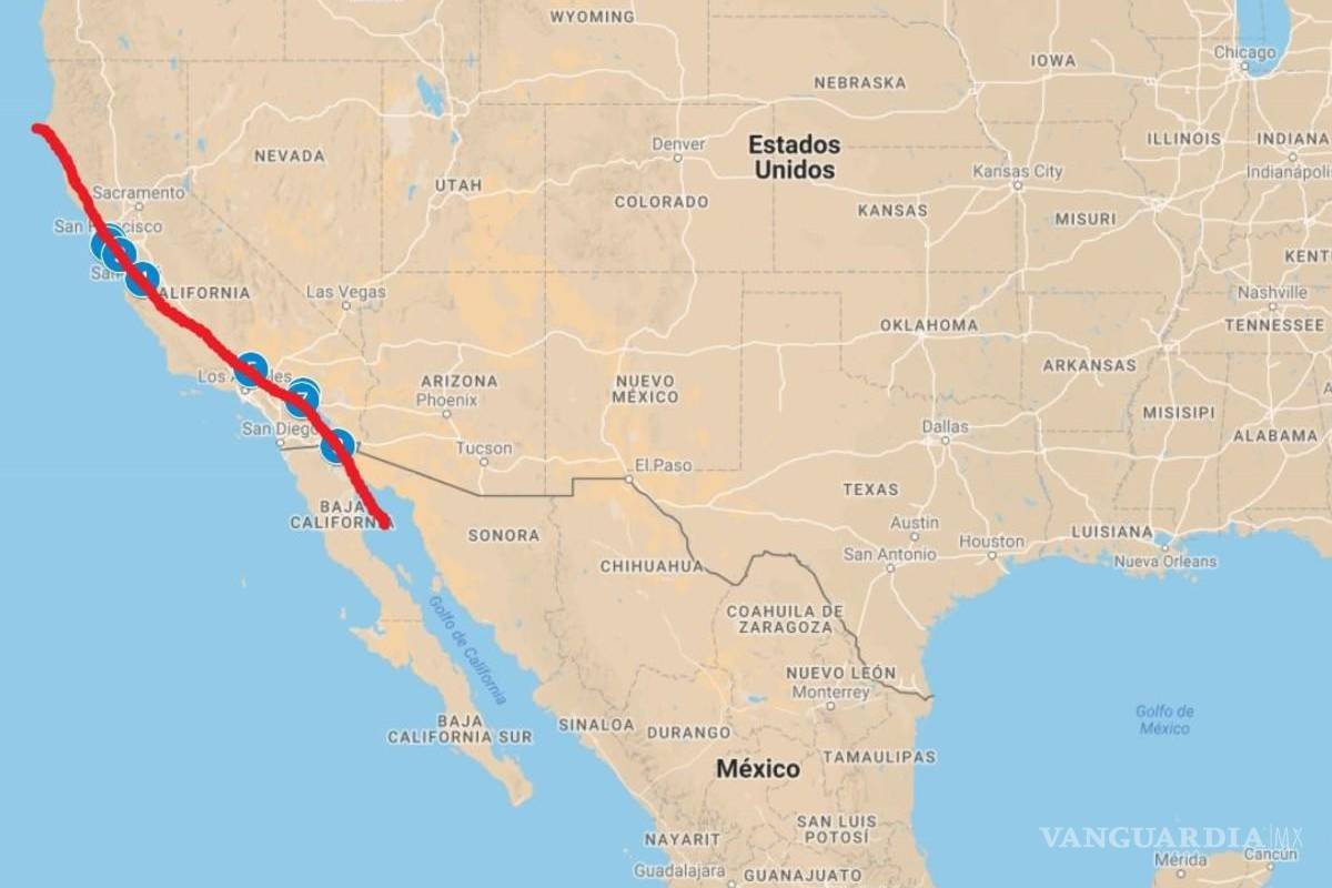$!Mapa de la falla de San Andrés.