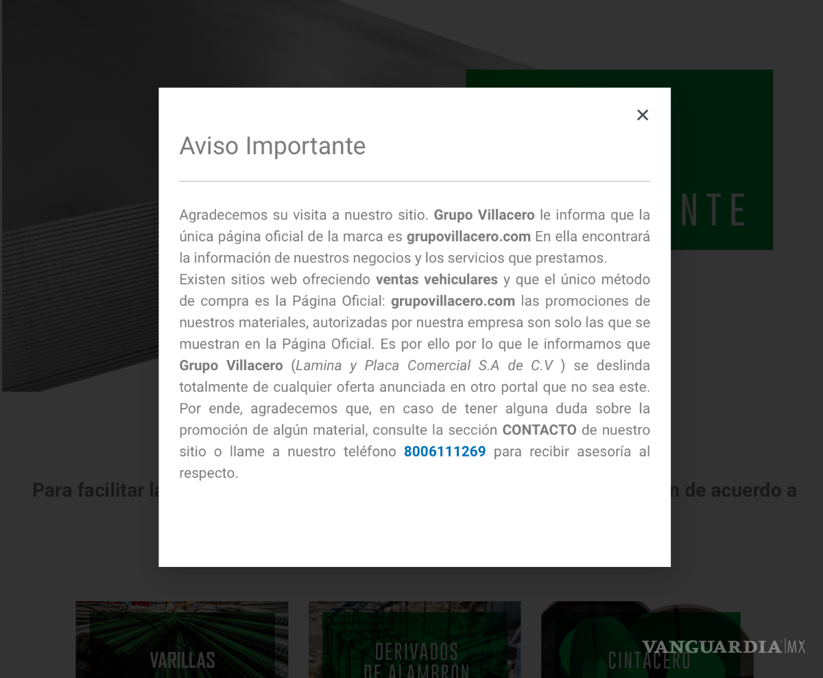 $!El portal pirata grupovillacero.com llegó a tal descaro que también lanza una advertencia sobre sitios apócrifos.