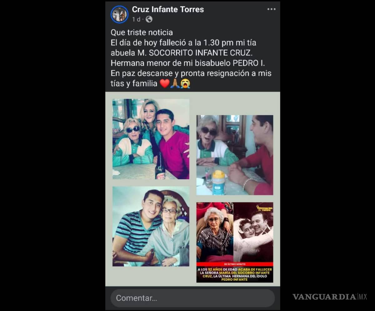 $!Murió la última hermana de Pedro Infante, María del Socorro, a los 92 años