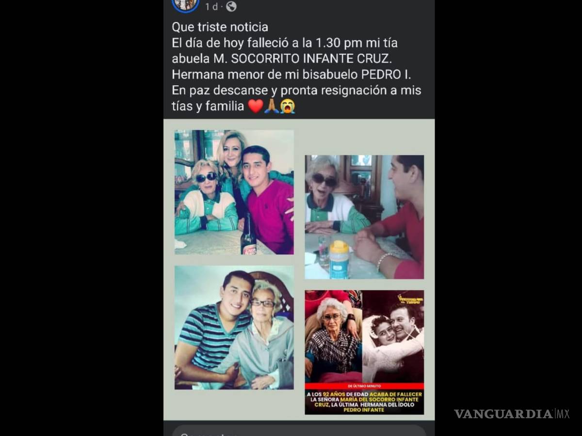 $!Murió la última hermana de Pedro Infante, María del Socorro, a los 92 años