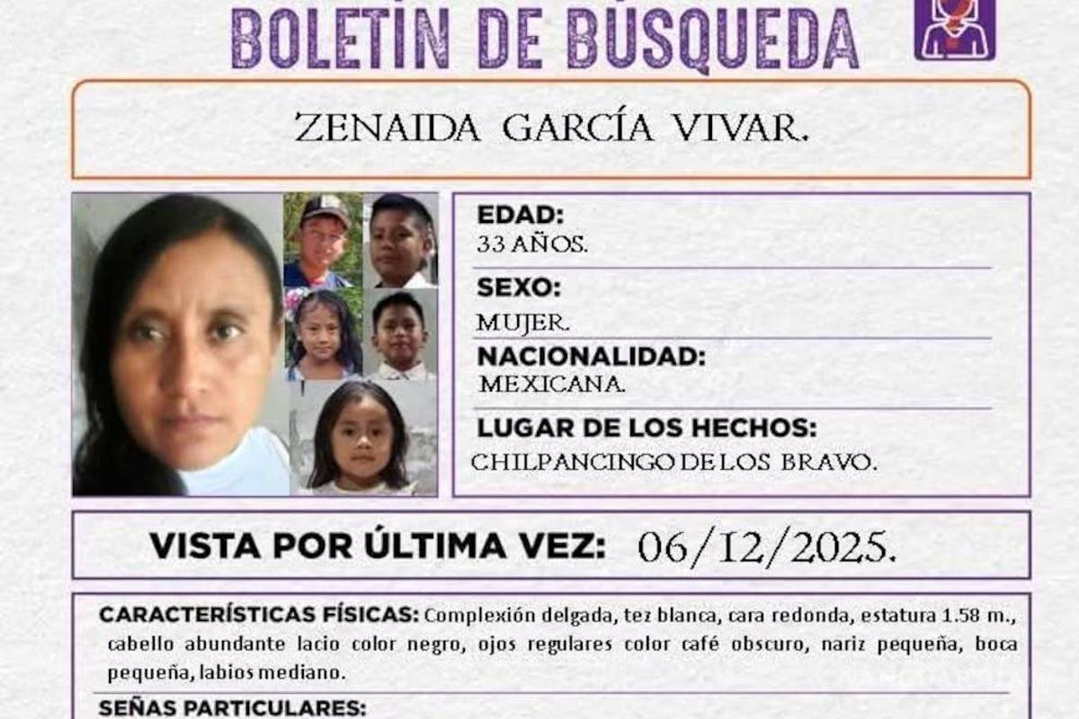$!Autoridades de Guerrero mantienen un operativo activo para localizar a Zenaida García Vivar y a sus cinco hijos, desaparecidos desde el 6 de diciembre en Chilpancingo