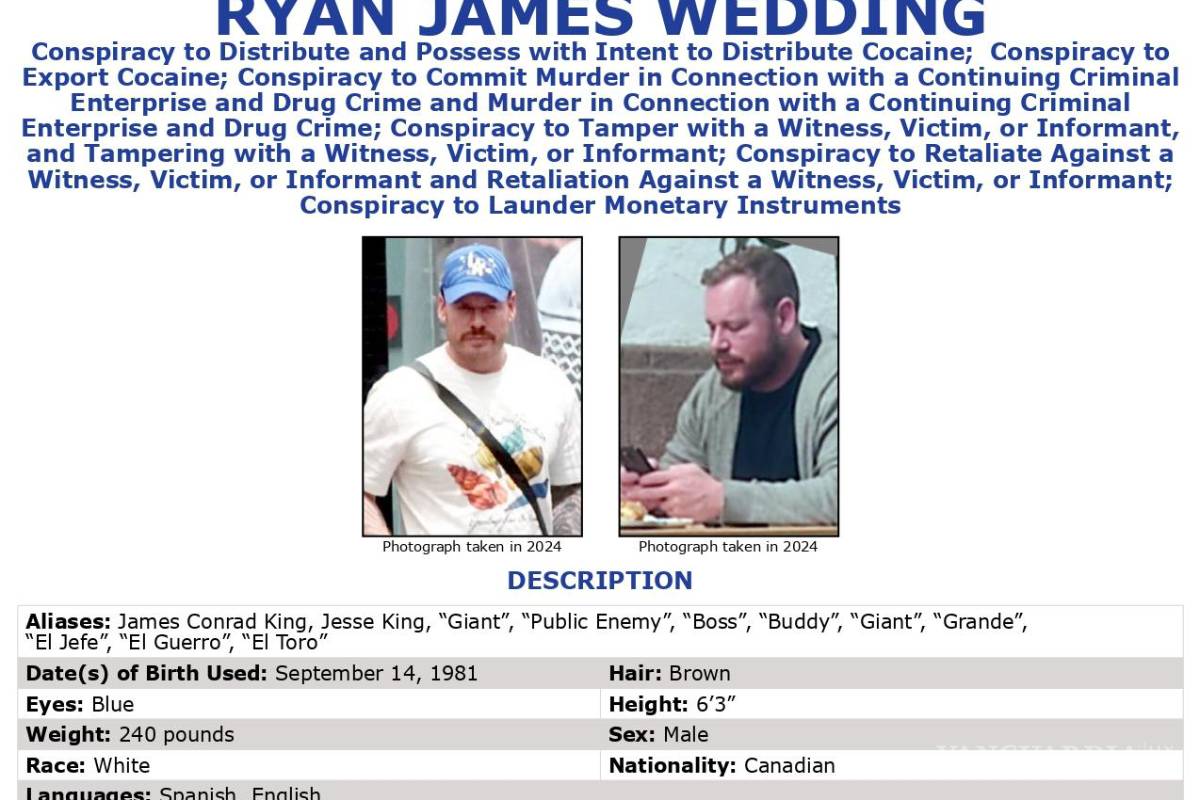 $!Ryan Wedding permanece prófugo mientras Estados Unidos amplía los cargos en su contra y eleva la recompensa para su captura.