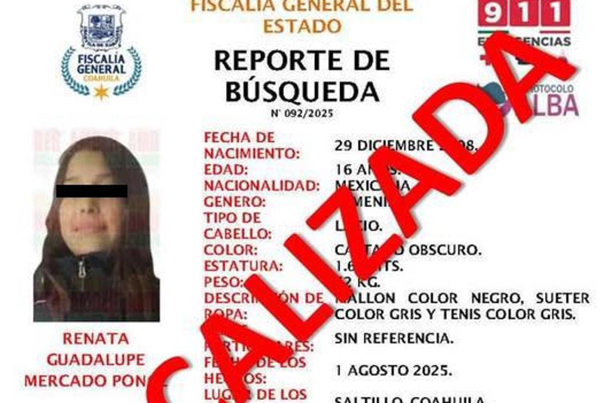 Aparece jovencita de saltillo luego de horas de angustia familiar
