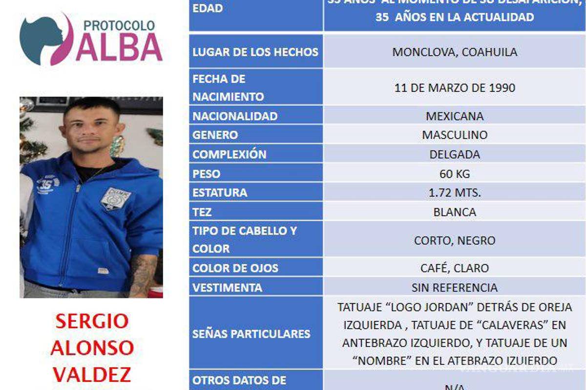 Emite Fiscalía ficha de hombre desaparecido en Monclova en junio pasado