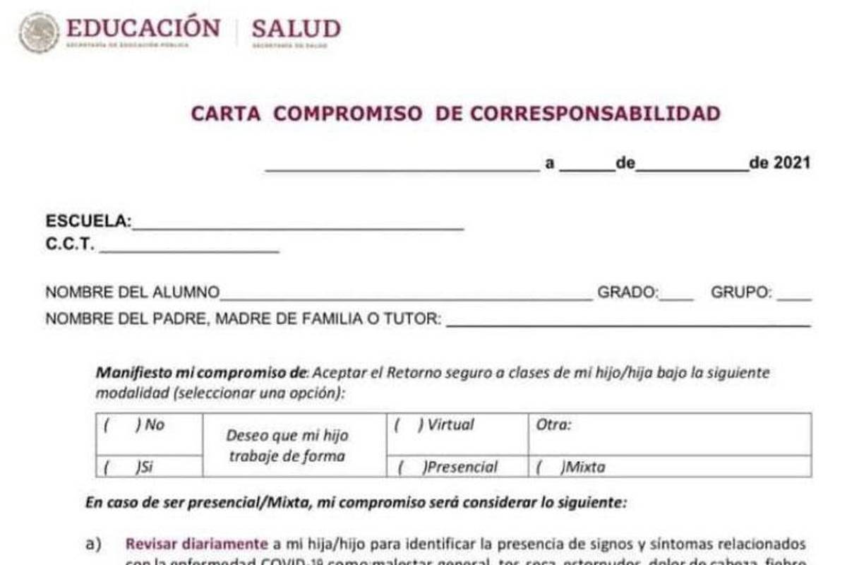Así es es la carta compromiso que escuelas pedirán para regreso a clases presenciales