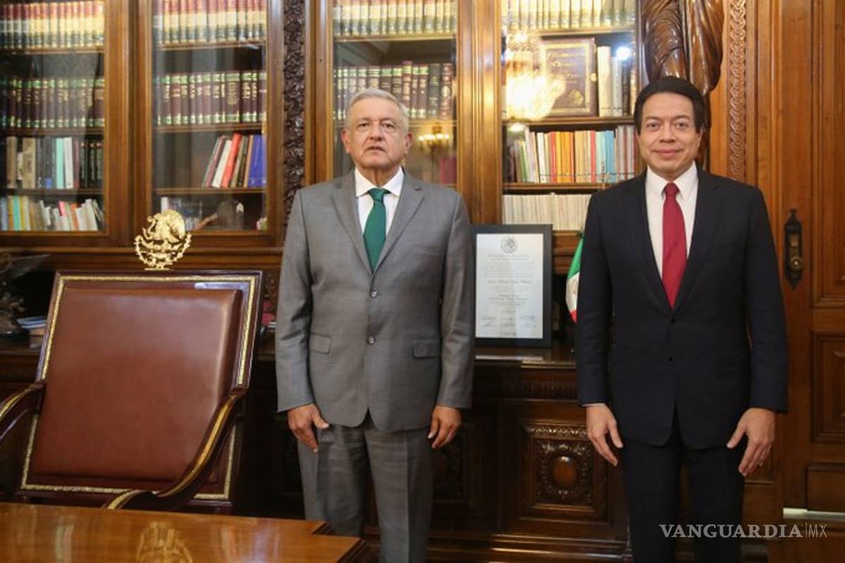 AMLO recibe a Mario Delgado tras ser elegido presidente de Morena