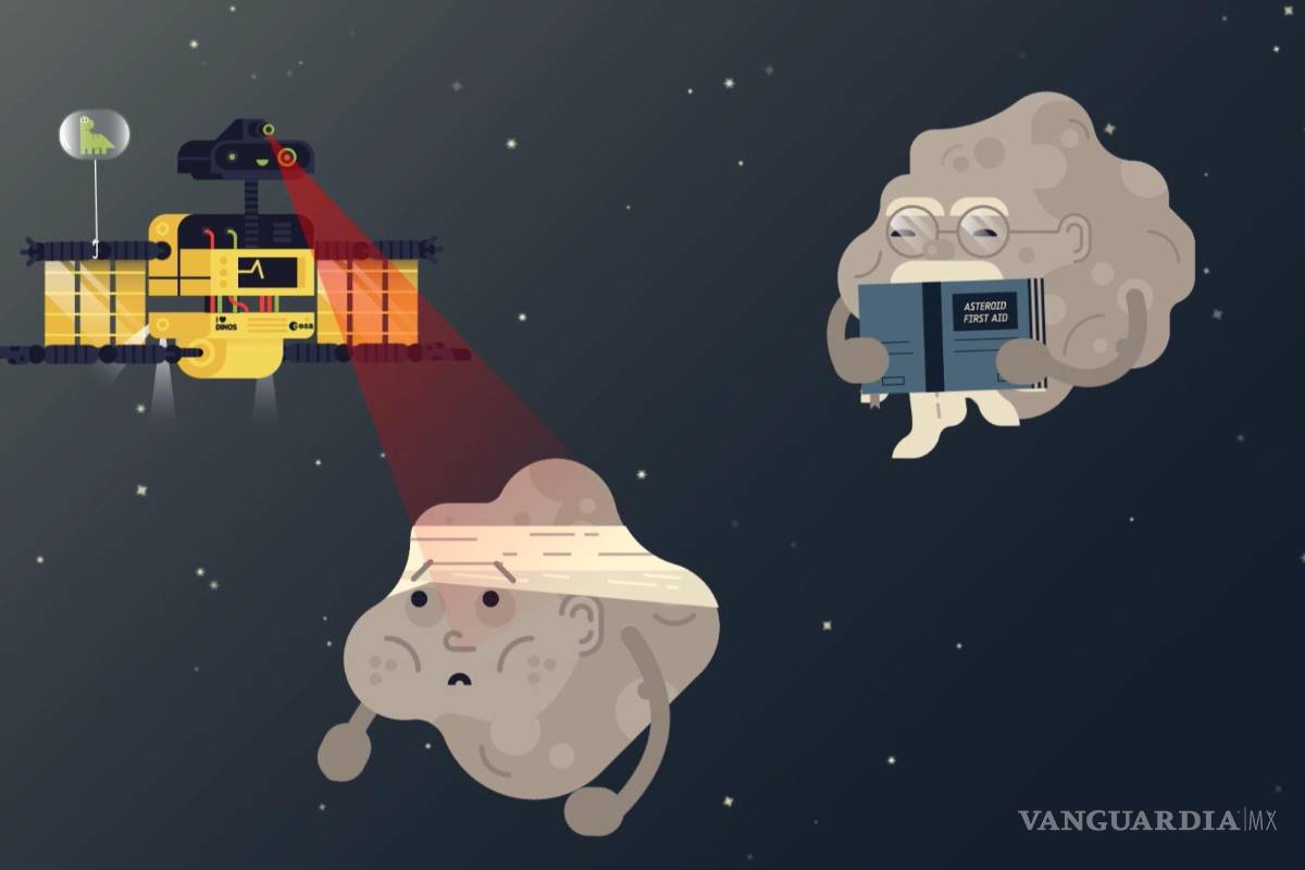 $!Hera examina la superficie de Dimorphos, incluido el cráter dejado por DART. (Ilustración ESA). EFE/ESA