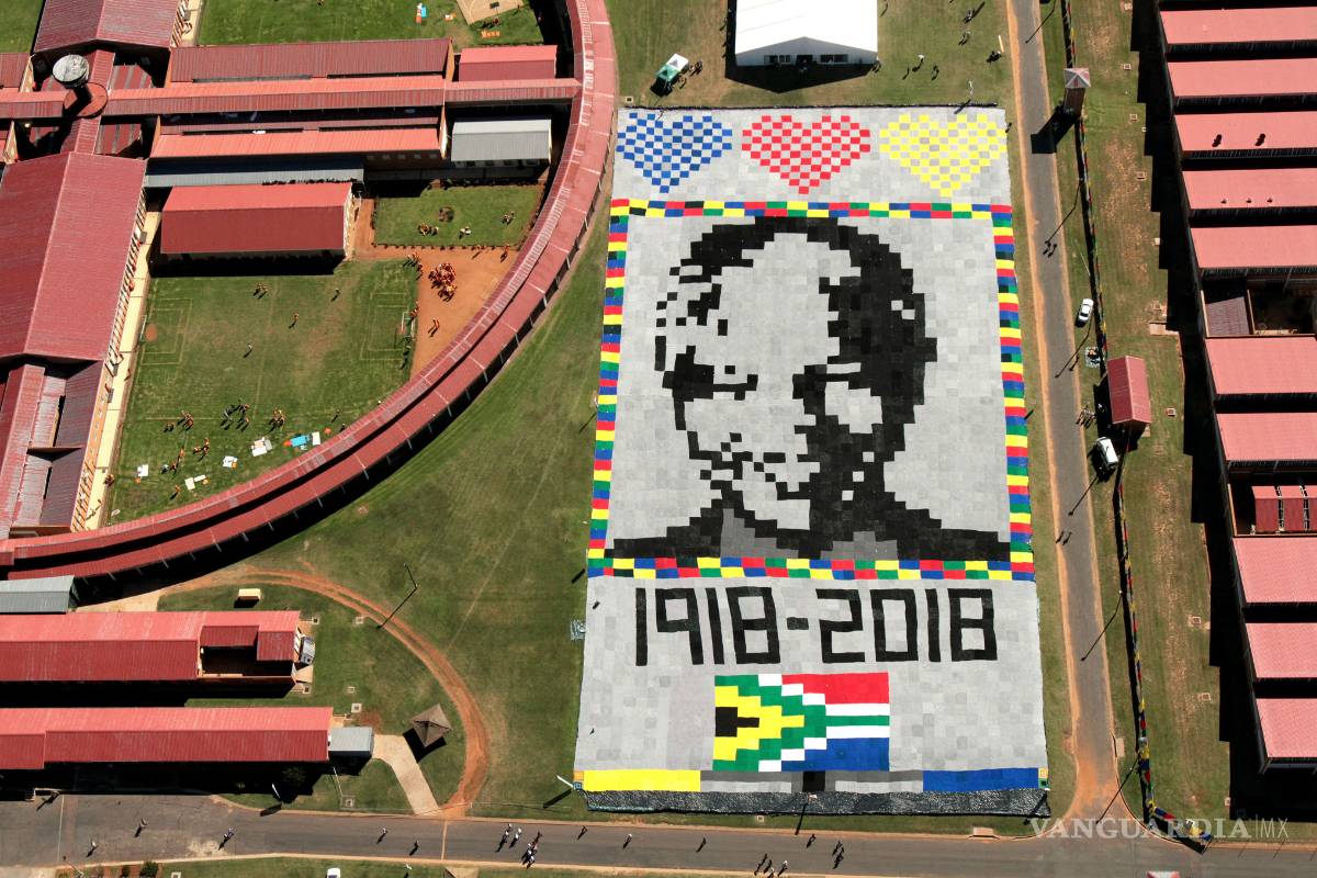 Develan retrato gigante de Mandela