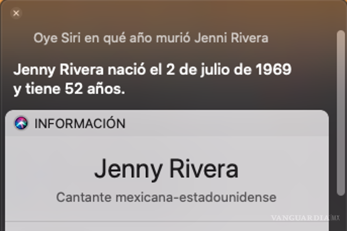 $!¿Está viva Jenni Rivera? Siri asegura que la cantante no murió y tiene 52 años