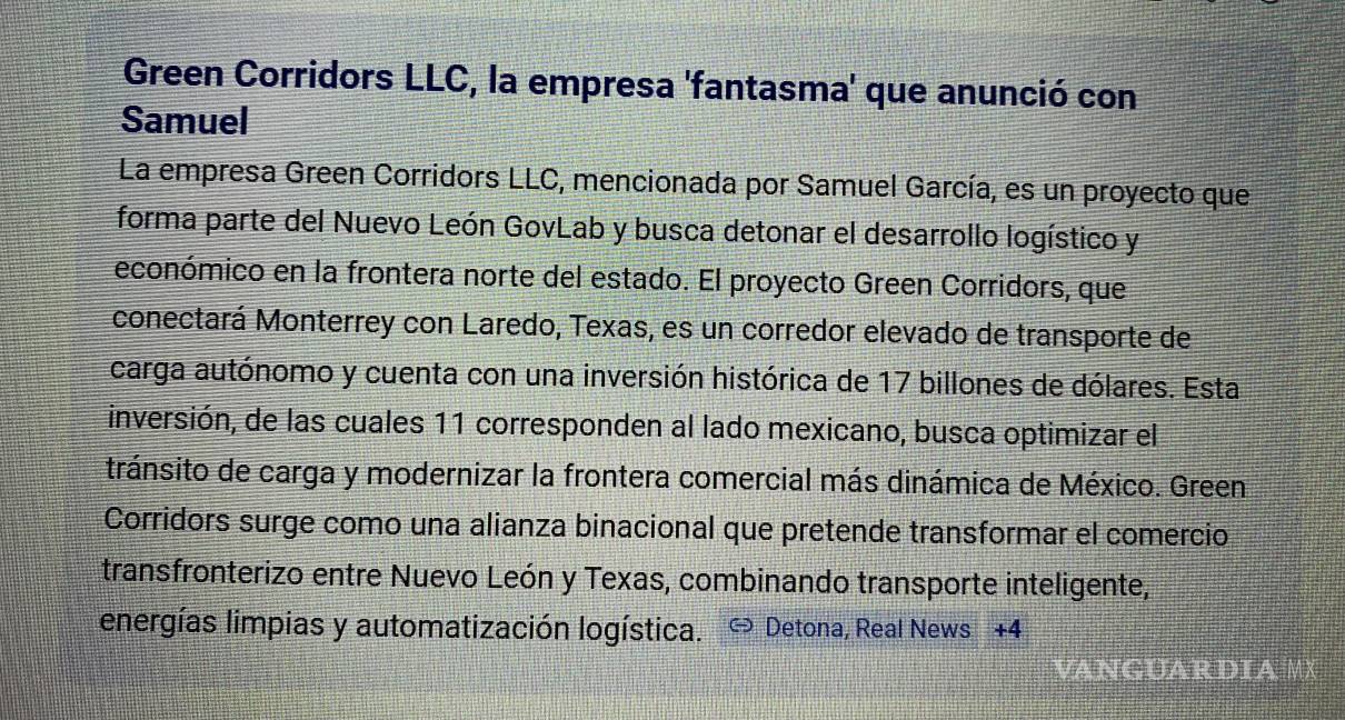 $!Referencia citada por Google sobre los proyectos fallidos anunciados por Samuel García.