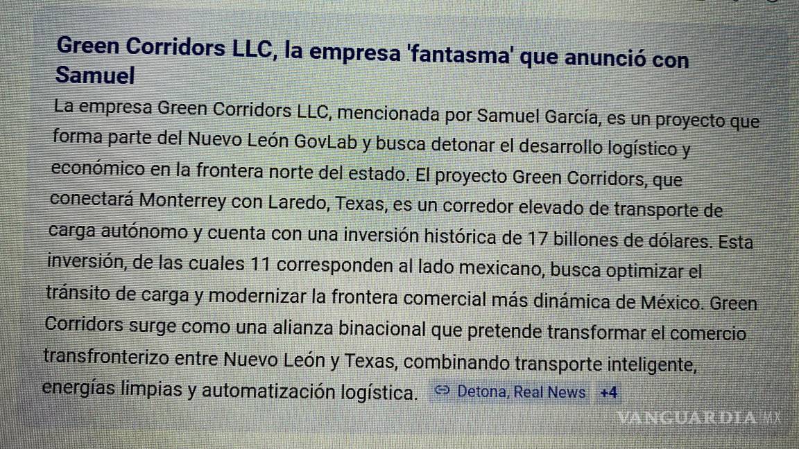 $!Referencia citada por Google sobre los proyectos fallidos anunciados por Samuel García.