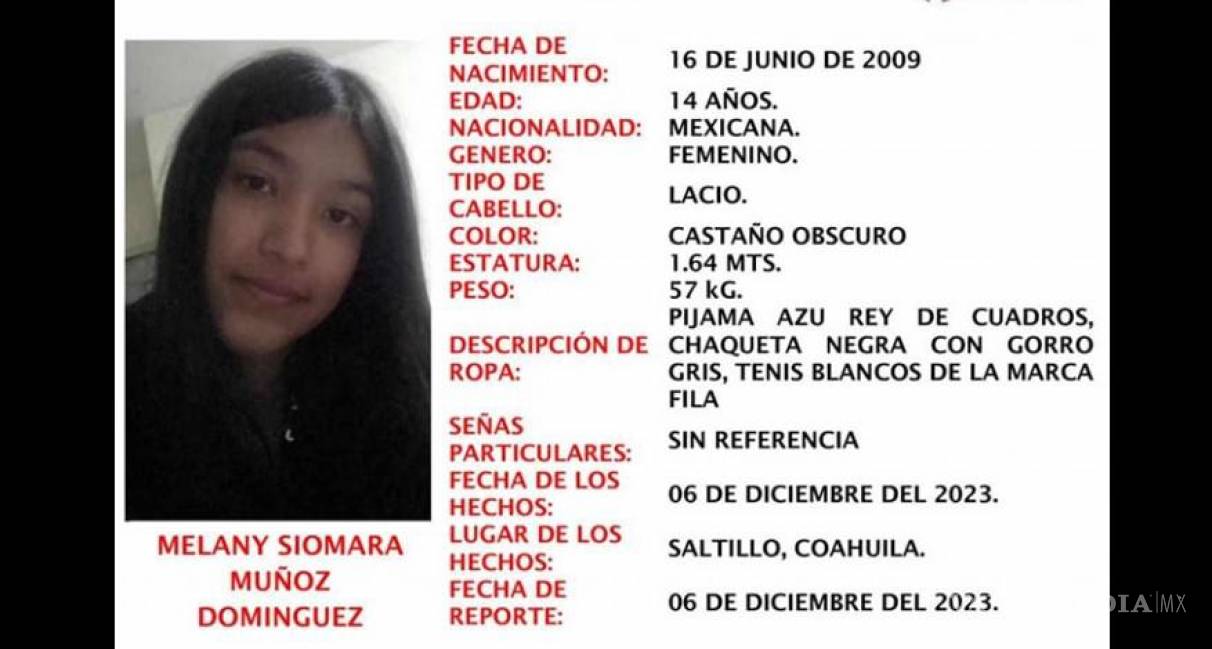Buscan a Melany, de 14 años; desapareció el 6 de dicembre en Saltillo