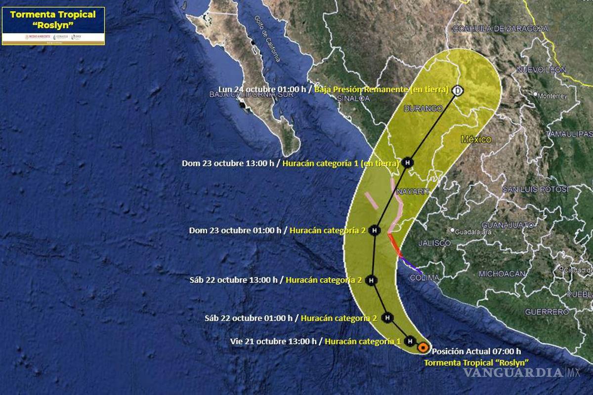 ¡Alerta!... Ciclón ‘Roslyn’ llegará a Coahuila; tocará tierra como huracán categoría 1 este fin de semana