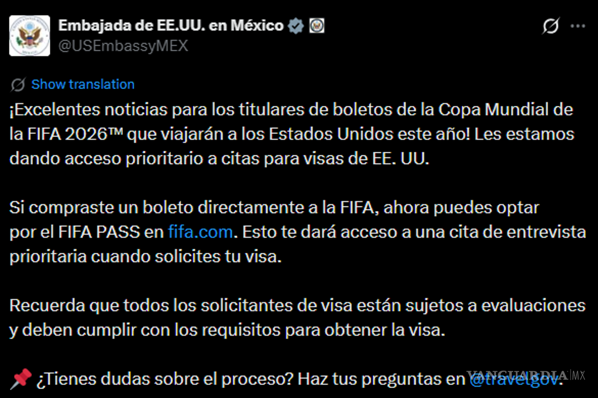 $!Mundial 2026: Embajada de EU abre citas prioritarias para tramitar la visa con FIFA PASS