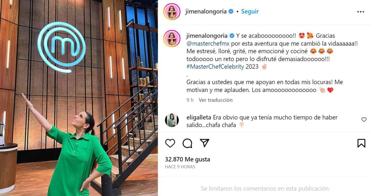 $!MasterChef Celebrity 2023: Por un risotto crudo, Jimena Longoria fue la sexta eliminada (Video)