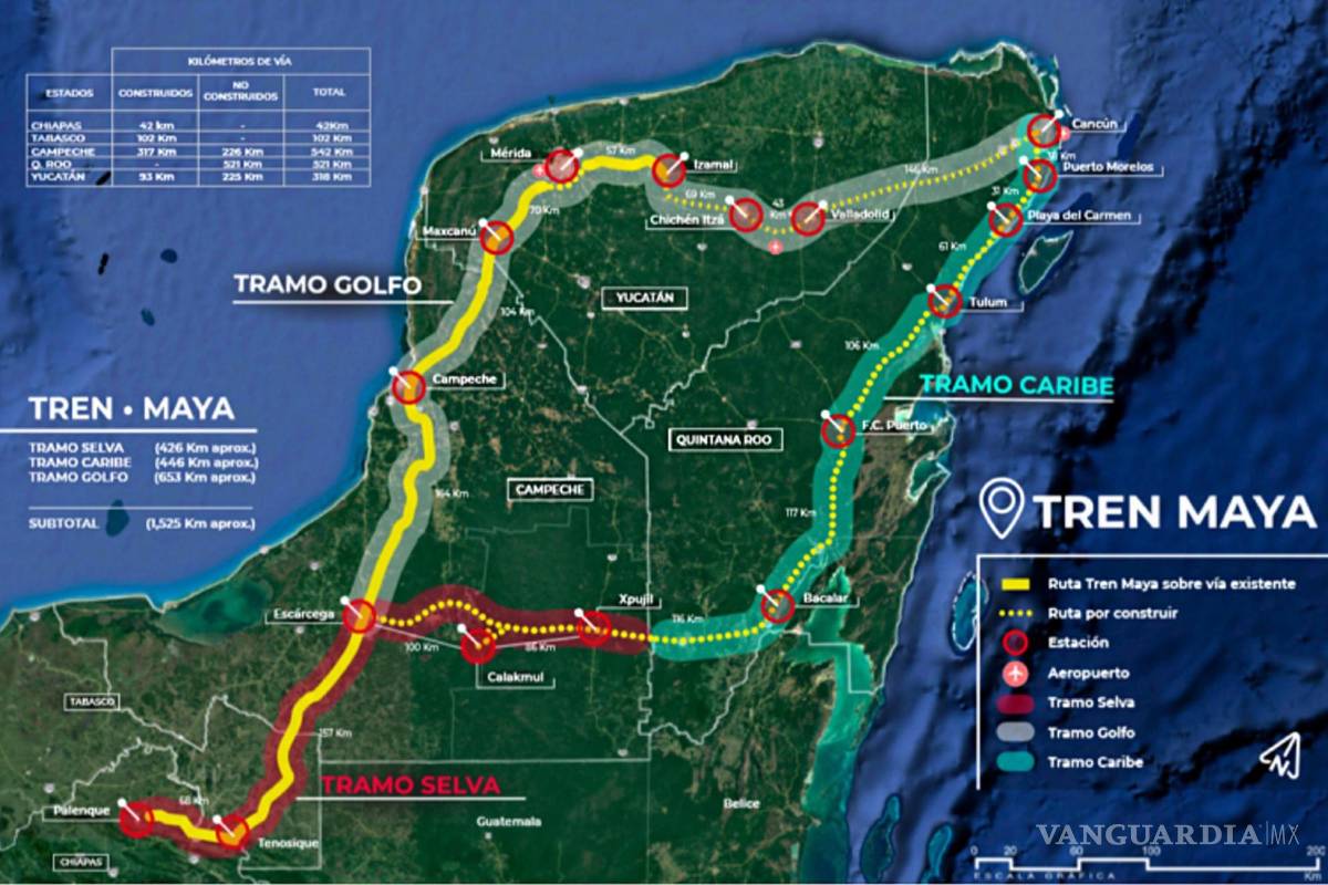 Arriba cargamento de balasto para vías del Tren Maya