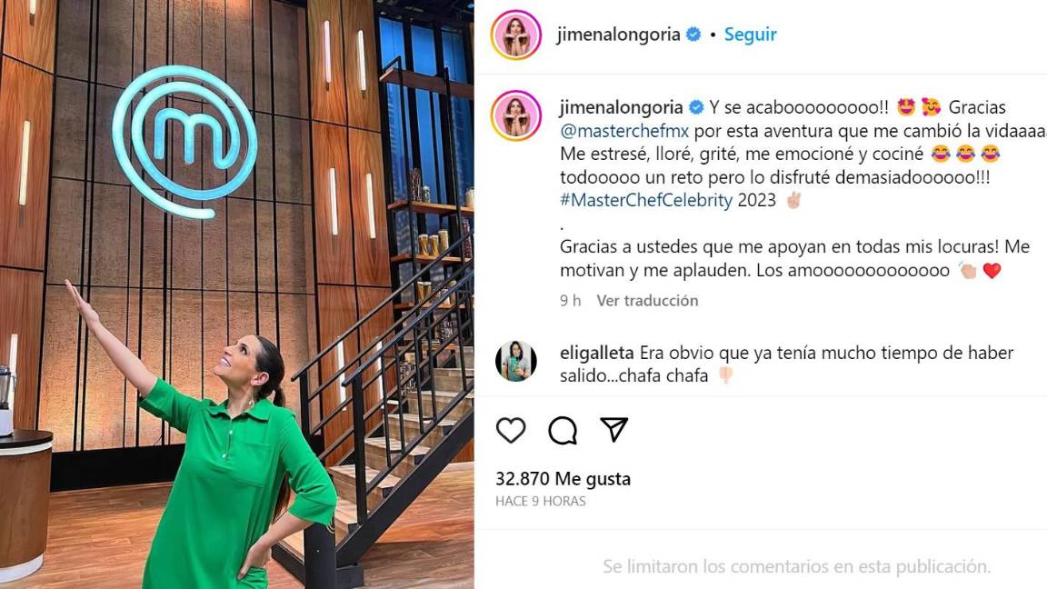 $!MasterChef Celebrity 2023: Por un risotto crudo, Jimena Longoria fue la sexta eliminada (Video)